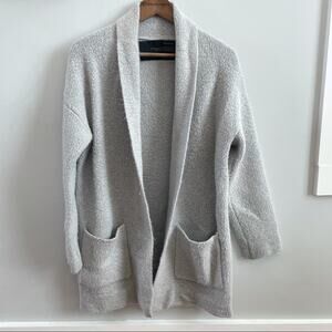 Morkna | Thick Heavy Knit Light Grey Open Front Cardigan Pockets Women’s Large